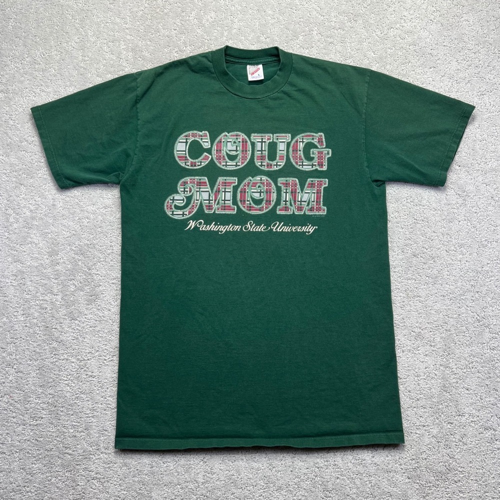 Vintage 1994‎ Washington State University Coug Mom T-Shirt Size Large Green WSU